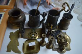Selection of Brass and Pewter Including Bookends,