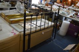 Black Wrought Metal & Brass Effect Double Headboar