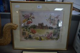 Gilt Framed Coloured Print - Glamis Castle with Ar