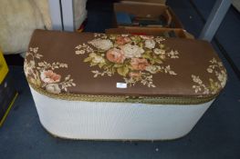 Wicker Ottoman and Contents of Dinner and Glass Wa