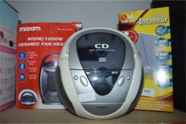 Indoor Aerial, CD Player and a Maxim Ceramic Fan H