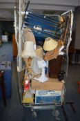 Cage Lot Containing Records, Books, Shoes, Fans, Bric a Brac, Shoe Rack etc