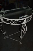 Small Semi Circular Glass Topped Table on Iron Bas