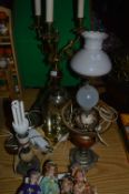 Brass Items; Candelabra, Lamps, Barometer, etc.
