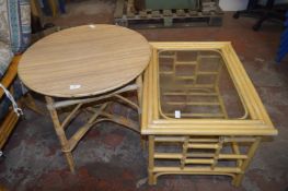 Glass Topped Cane Table and a Melamine Topped Cane