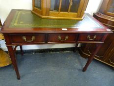 Mahogany Desk with Green Inlet Top and Three Draw