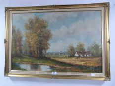 Gilt Framed Print - Farming Scene