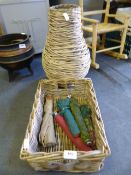 Wicker Urn and a Wicker Basket Containing Umbrella