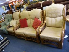 Three PIece Cane Seat with Upholstered Cushions