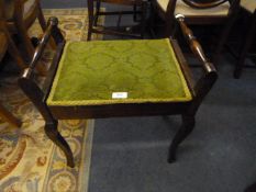 Mahogany Piano Stool with Green Upholstered Seat