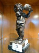 Bronze Effect Figurine - Boy Carrying Christmas Di