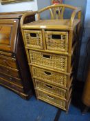Bamboo and Wicker Unit with Six Drawers