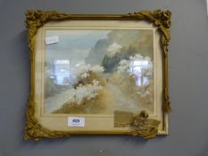 Gilt Framed and Signed Watercolour - Blossom Trees
