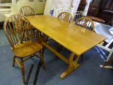 Light Oak Refectory Dining Table with Four Wheelba