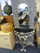 White Wrought Metal Hall Stand with Mirror