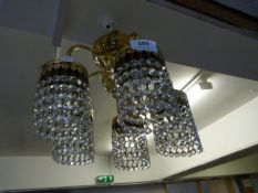 Brass Five Branch Chandelier with Swarovski Cut Crystal