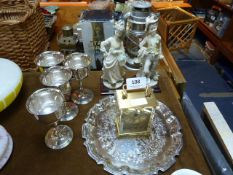 Two Capodimonte Figurines, Silver Plated Tray & Fo