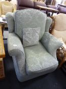 Green Floral Upholstered Wingback Chair
