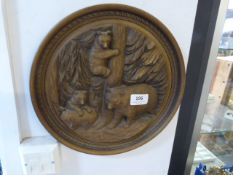 Carved Wooden Panel Depicting a Family of Bears