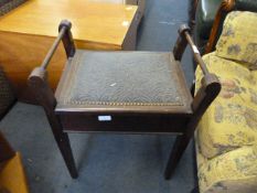 Mahogany Piano Stool with Blue Upholstered Top