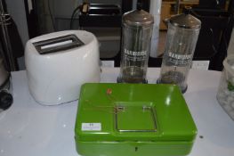 Toaster, Cash Tin and Two Barber Jars