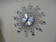 Chrome Crystal Glass Wall Clock
