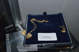 9ct Gold Locket Pendant, Chain and a Pair of Earri