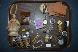 Tray Lot of Gents Wristwatches, Rover Car Badges,