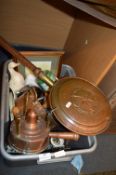 Plastic Box and Contents of Copper Bed Pan, Kettle