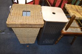 Wicker and a Pierced Metal Linen Baskets