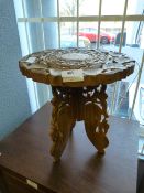 Indian Carved Teak Folding Side Table