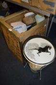 Tea Chest and Contents of Plant Pots, Kettle, Book