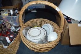 Cane Basket Containing a Quantity of Corelle Dinne