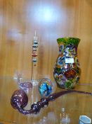 Coloured Glass Vase, Pipe, Paperweight, etc.