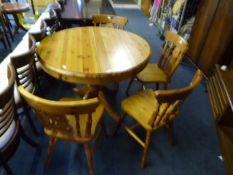 Pine Circular Extending Dining Table with Four Cha