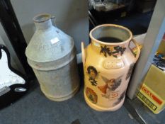 Galvanised Milk Churn and a Painted Milk Churn