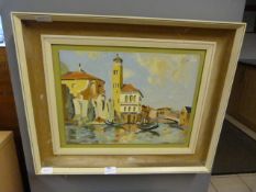 Framed Oil Painting on Board - Venetian Scene sign