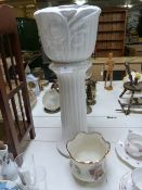 White Pottery Planter on Stand and Another Planter