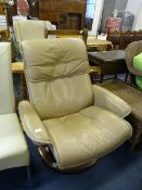 Stressless Brown Leatherette Swivel Recliner Armch