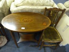 Edwardian Mahogany Inlaid Occasional Table and Cha