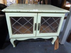 Green Painted Side Cabinet with Lead Glazed Doors