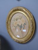 Oval Gilt Framed Victorian Watercolour - Floral St