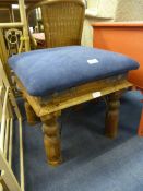Indian Teak Wood Stool with Upholstered Top
