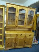 Pine Welsh Dresser with Glazed Doors