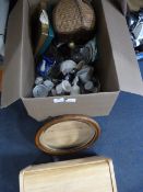 Box Containing Ornaments, Glassware, Mirror, Table