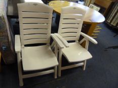 Pair of White Plastic Reclining Garden Chairs