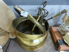 Brass Effect Coal Bucket and Fireside Companion Se