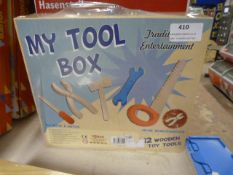 *Wooden Toy Toolbox with Twelve Tools