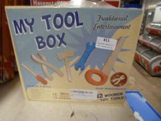 *Wooden Toy Toolbox with Twelve Tools