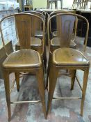 *Set of Six Tall Wood Effect Metal Chairs